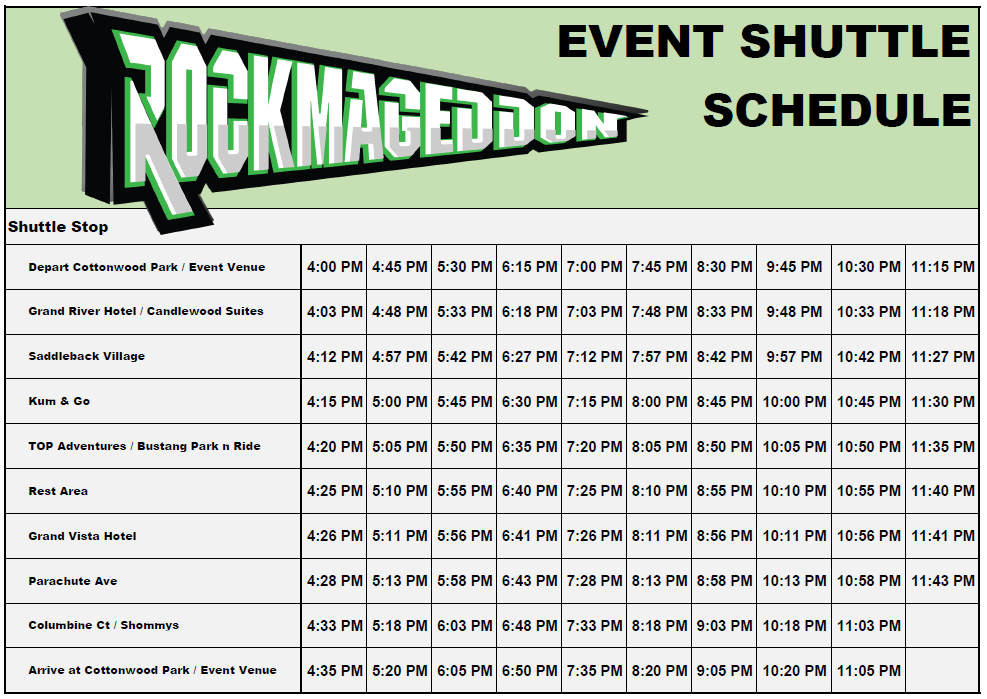 Event Shuttle Schedule Saturday, June 4